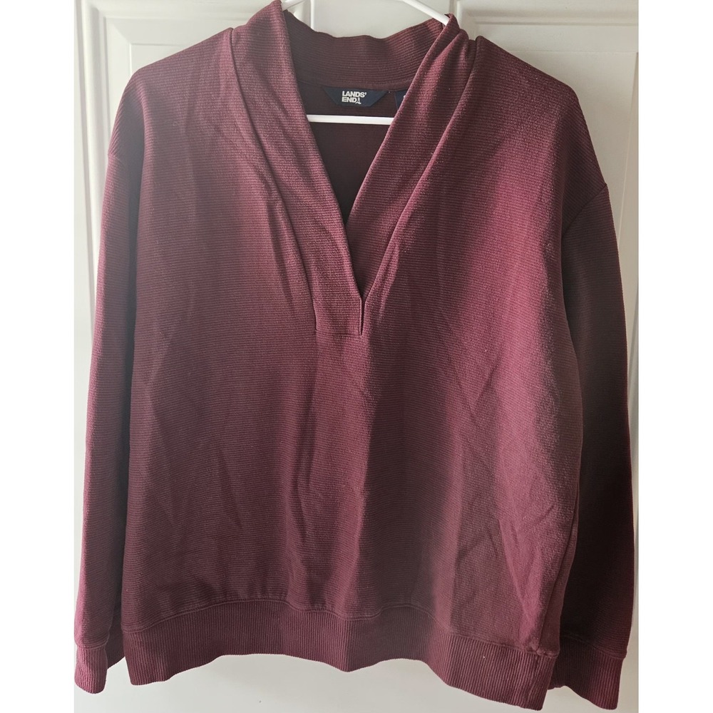 SMALL 6-8 Lands'‎ End Women's Ottoman Shawl Collar Pullover Maroon